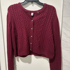 ♥️ Cropped Cable Knit Button-Up Cardigan - Burgundy